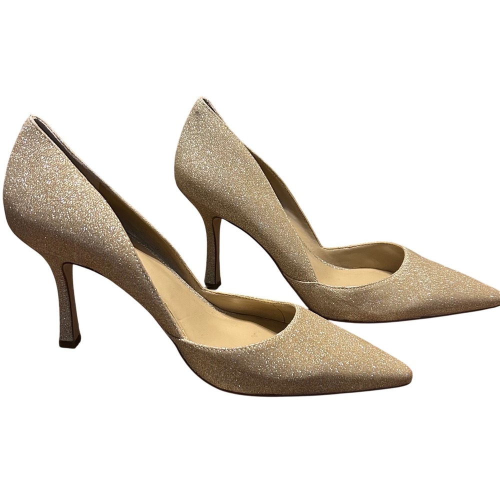 Ann Taylor Mila Gold Glitter Pointed Toe Pumps Stiletto Heels Womens 7M